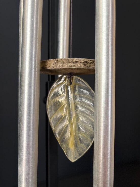 Rustic Metal Wind Chime Leaf Accent & Hummingbird Feeder  Crackled Glass Decor - Picture 8 of 16